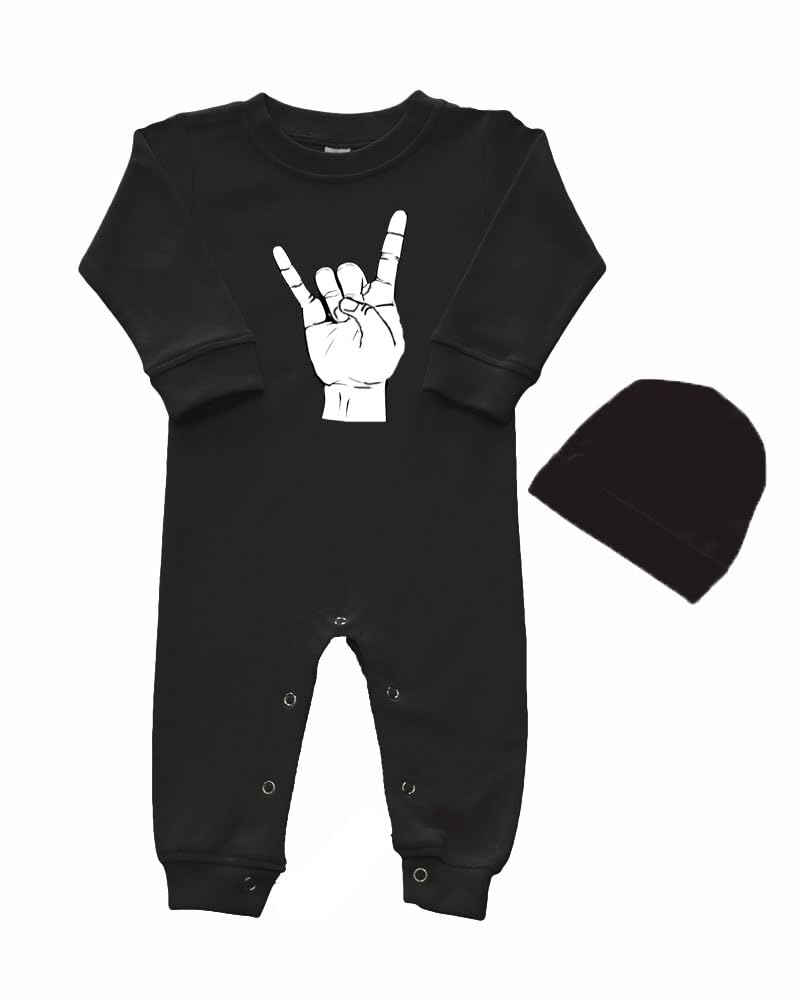 PandoraTees Infant Long Sleeve Romper & Cap Set - rocker horn