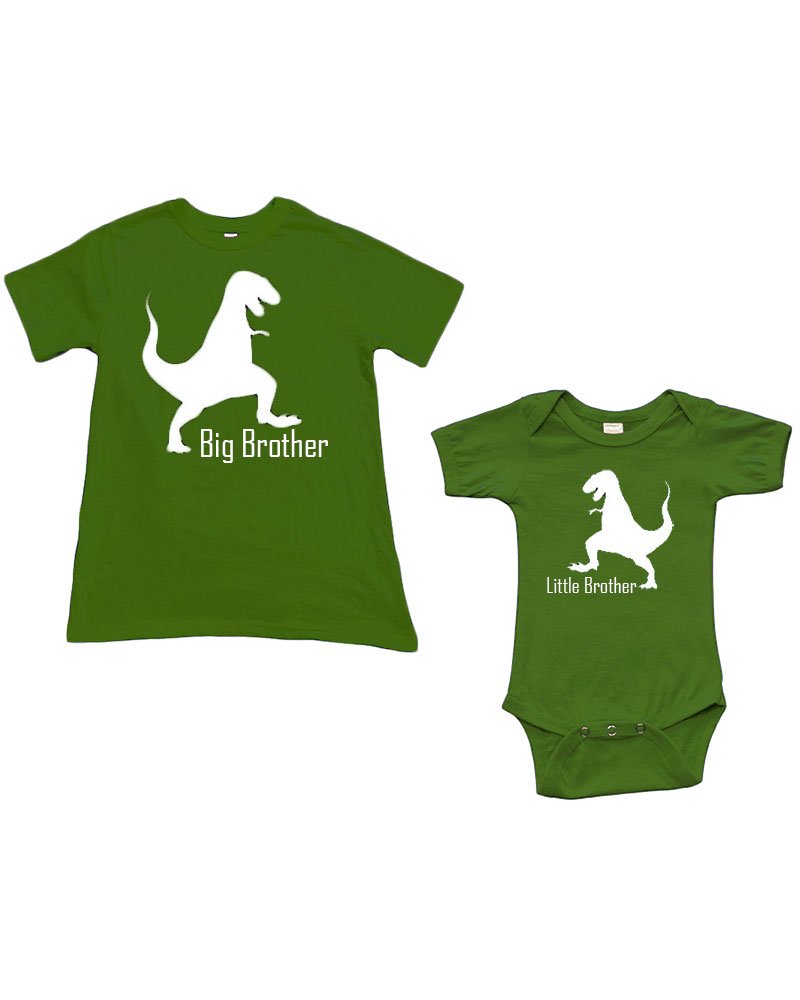 Matching Set -Little Brother/Big Brother(Dinosour)- Short Sleeve Infant Bodysuit & Boys T-Shirt