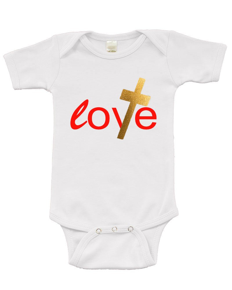 Infant Short Sleeve Onesie -Love (w/Cross)