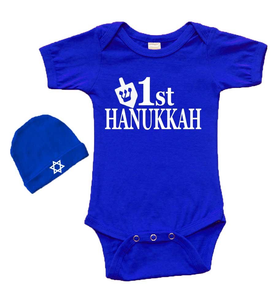 Short Sleeve Bodysuit & Cap Set - 1st Hanukkah