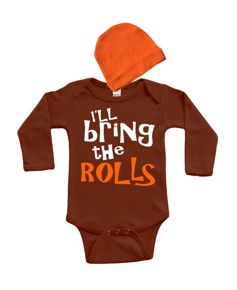 PandoraTees I'll Bring Rolls Funny Thanksgiving Baby Bodysuit and cap set