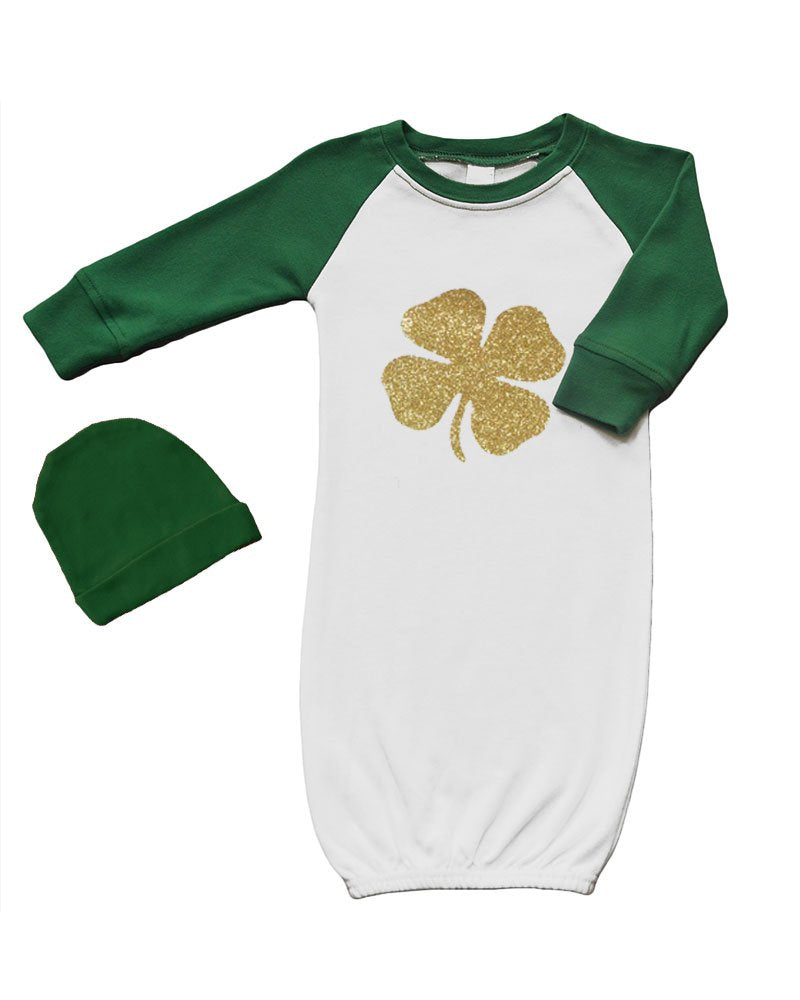 PandoraTees Newborn Baby Gift Set, St. Patrick's Day Baby Outfit, Baby Boy Gift, St. Paddy's Baby Outfit - Golden Clover