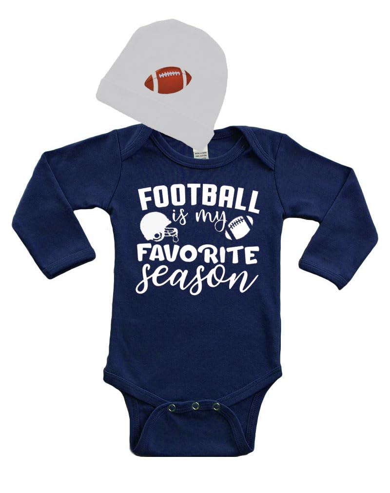 Football is My Favorite Season, Newborn Gift, Outfit Long Sleeve Baby Bodysuit and Cap