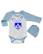 Easter Bunny Baby Raglan Bodysuit and Cap Set