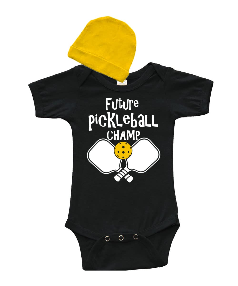 PandoraTees Baby Gift Set, Short Sleeve Baby Bodysuit and Cap Set - Future Pickleball Champ