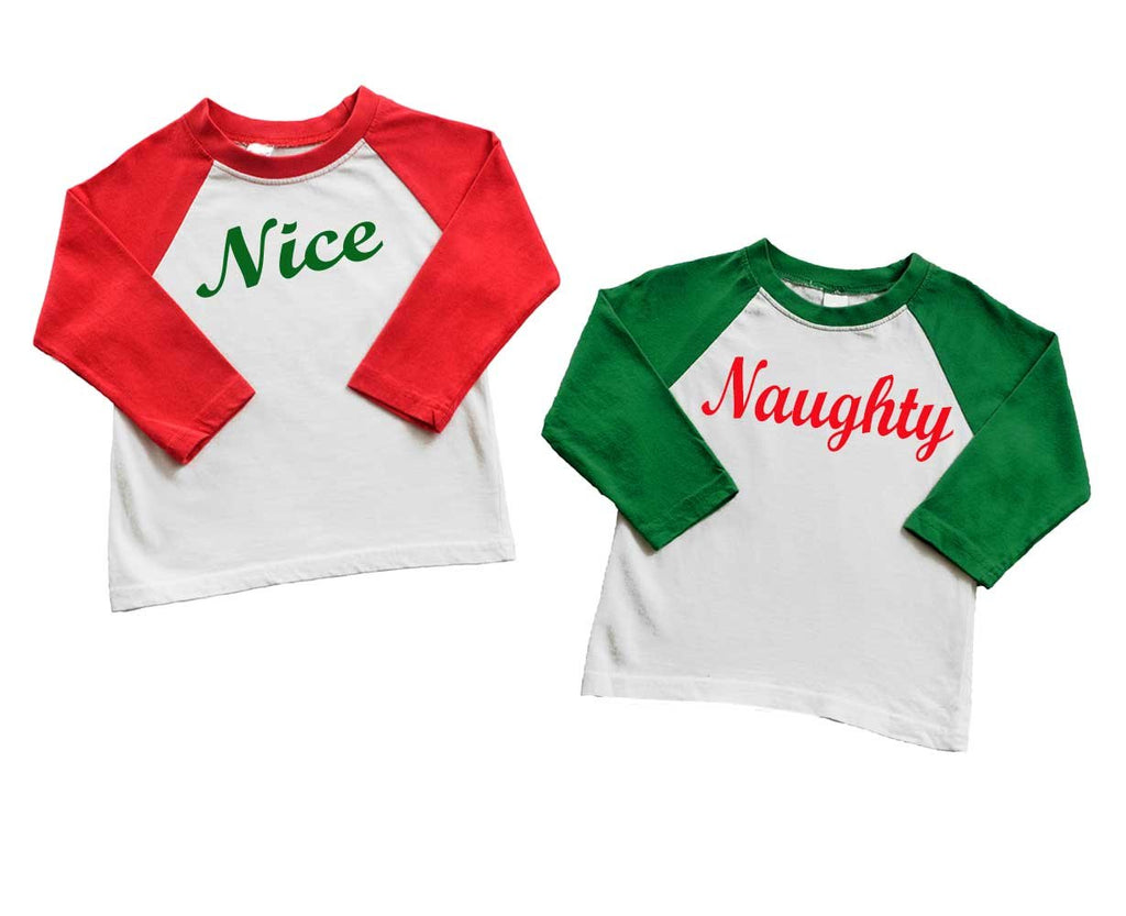 Matching Family Christmas Baseball Raglan Tee - Nice/Naughty