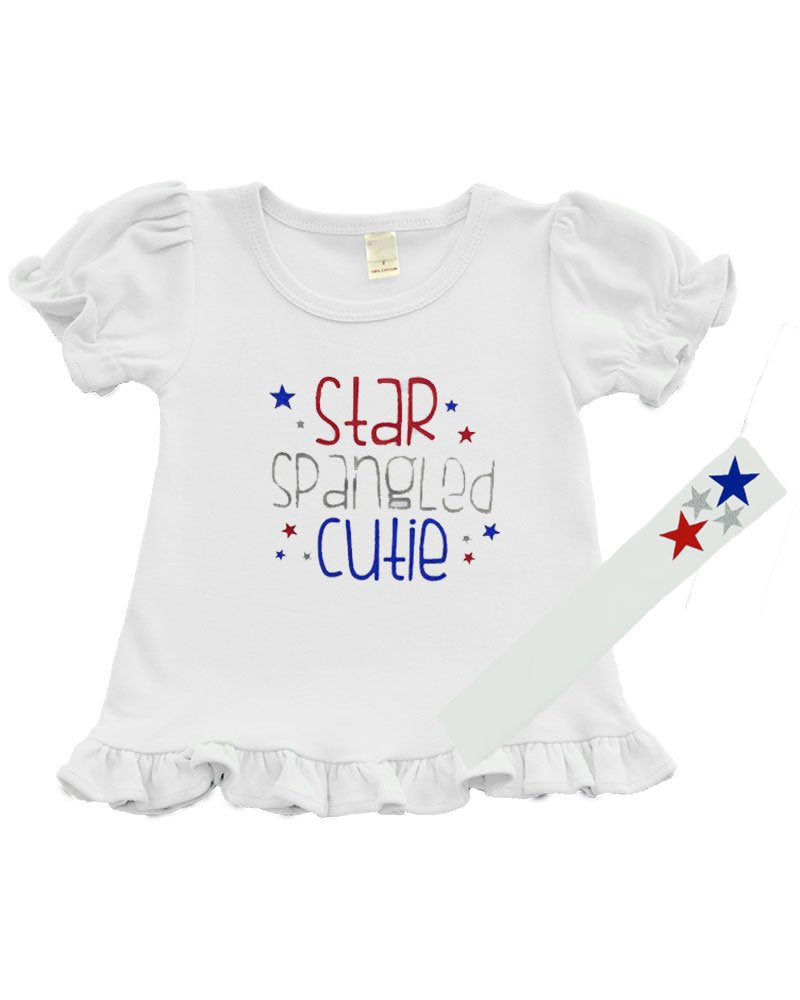 PandoraTees Girls Patriotic Outfit - Star Spangled Cutie