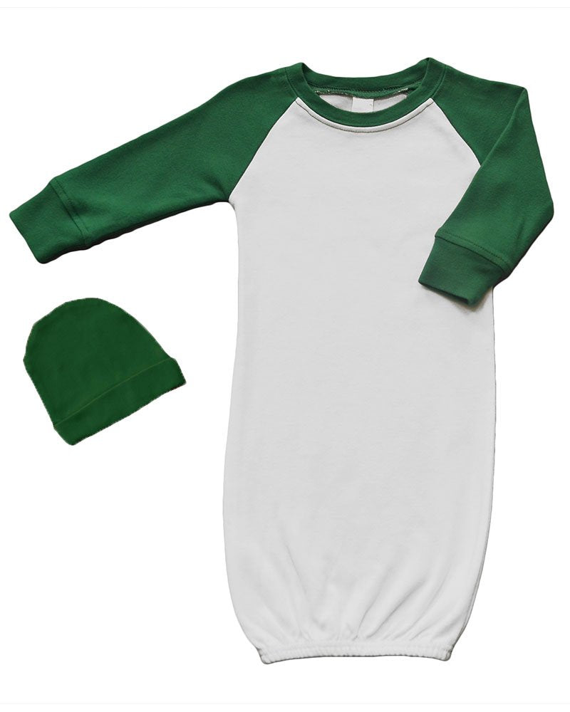PandoraTees Raglan Baseball Baby Gown and Cap Set