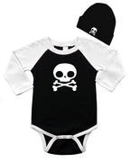 Long Sleeve Raglan Bodysuit and Cap Set - Skull