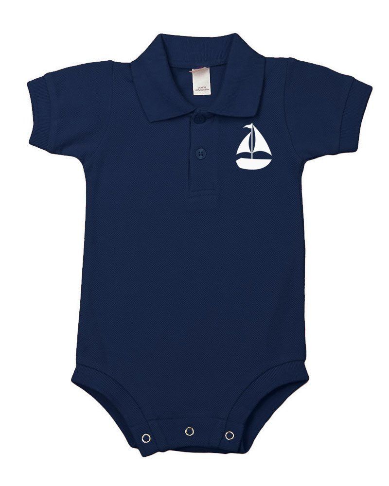 PandoraTees Short Sleeve Polo Bodysuit - Sailboat
