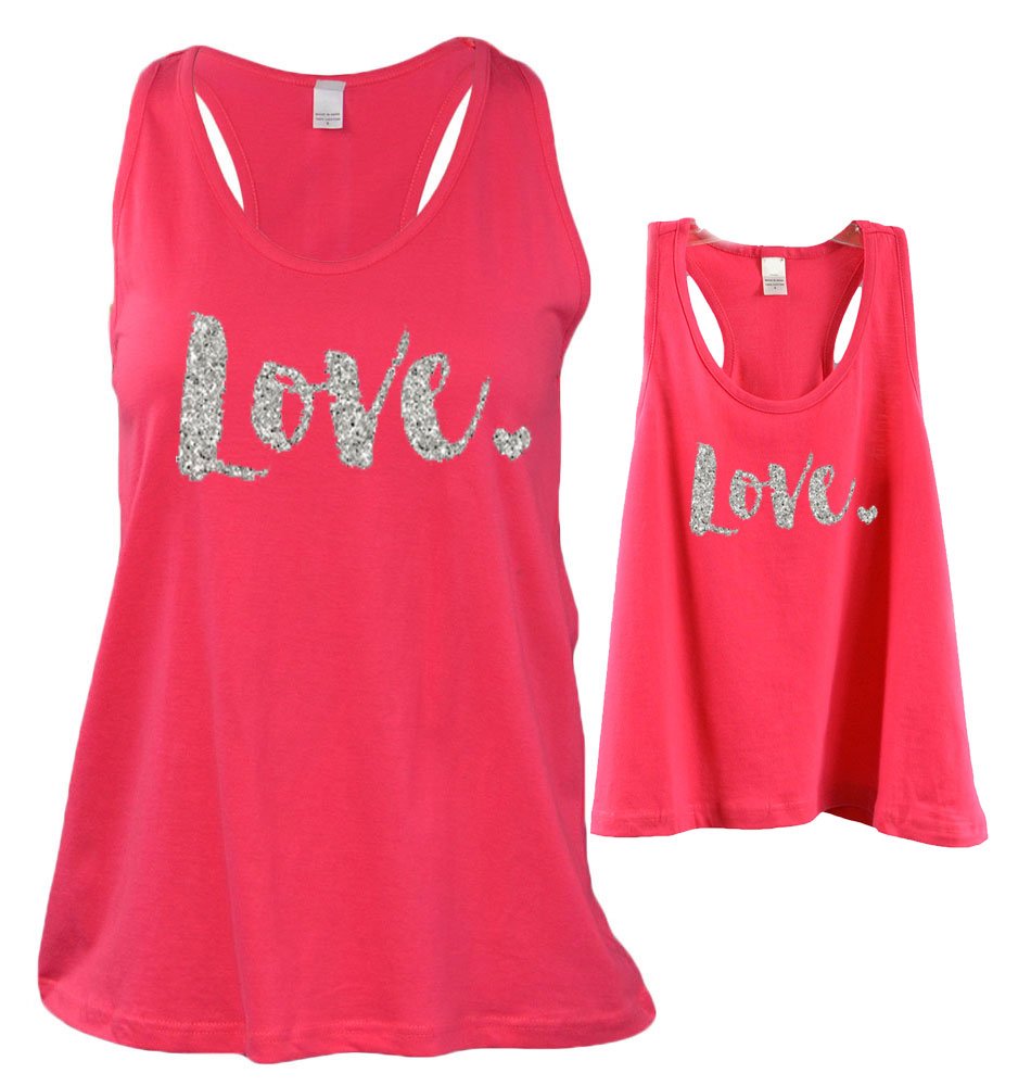 Matching Mother Daughter Outfit-Love/Love - Kids & Adult Racer Back Flow Tank Top
