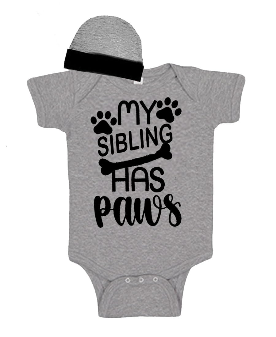 Short Sleeve Baby Bodysuit and Cap - My sibling has paws