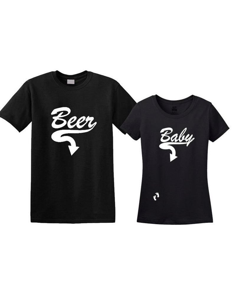 PandoraTees Matching Couples Maternity T-Shirts - Beer/Baby