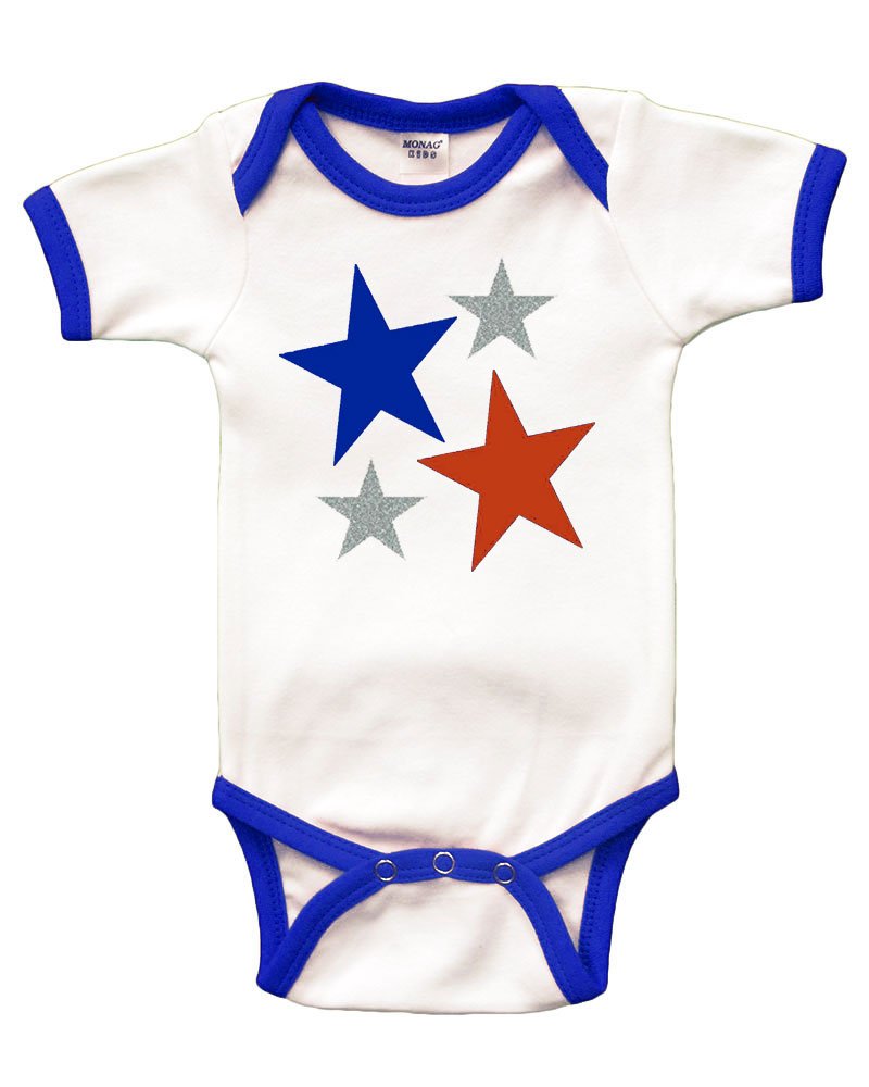 PandoraTees Short Sleeve Onesie - Red White Blue Stars