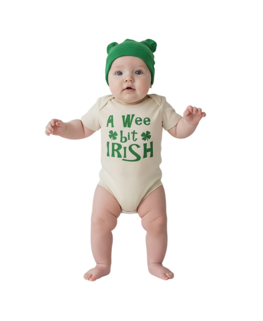 PandoraTees A Wee Bit Irish Short Sleeve Baby Bodysuit with Ear Cap, St. Patrick's Day Outfit Set