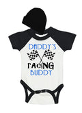 Baby Racing Bodysuit with Cap, Daddy's Racing Buddy, Short Sleeve Bodysuit and Cap set