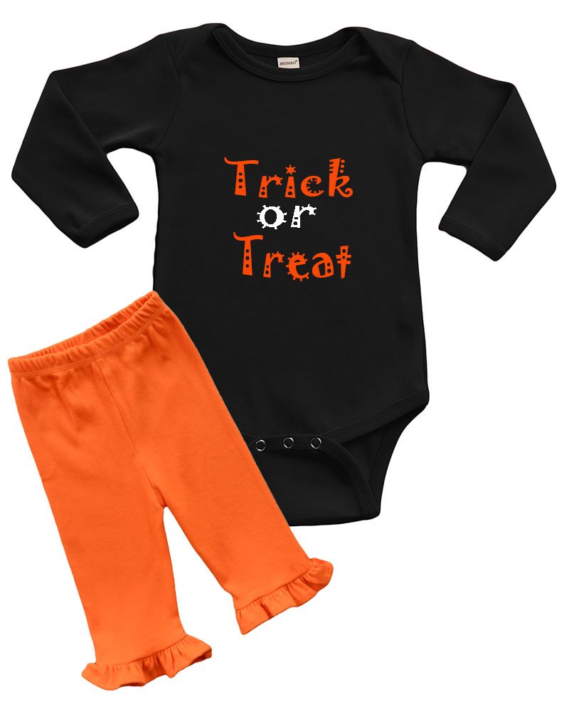 PandoraTees Infant Long Sleeve Onesie & Ruffle Pant Set - Trick or Treat