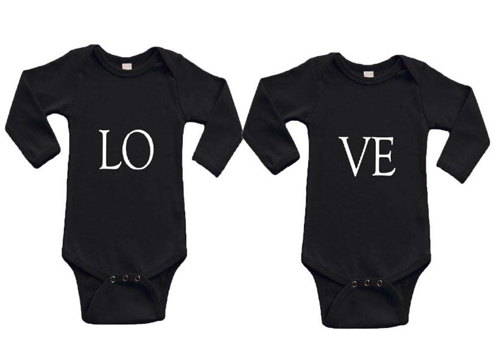 Twin Collection - 2 piece Long Sleeve Bodysuit Set- Love