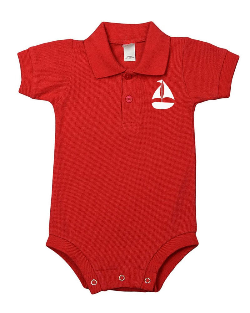 PandoraTees Short Sleeve Polo Bodysuit - Sailboat