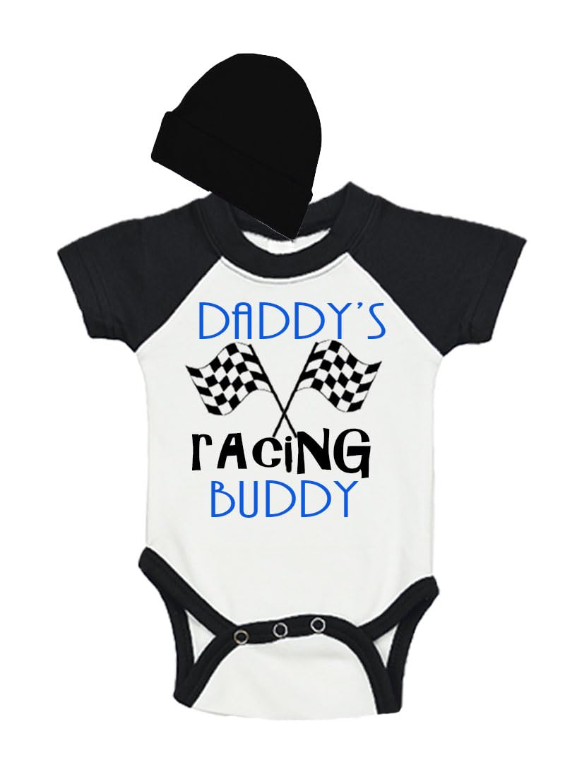 Baby Racing Bodysuit with Cap, Daddy's Racing Buddy, Short Sleeve Bodysuit and Cap set