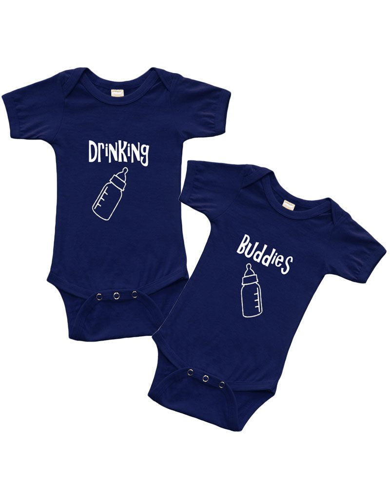 Twin Collection - 2 piece Short Sleeve Bodysuit Set - Drinking Buddies
