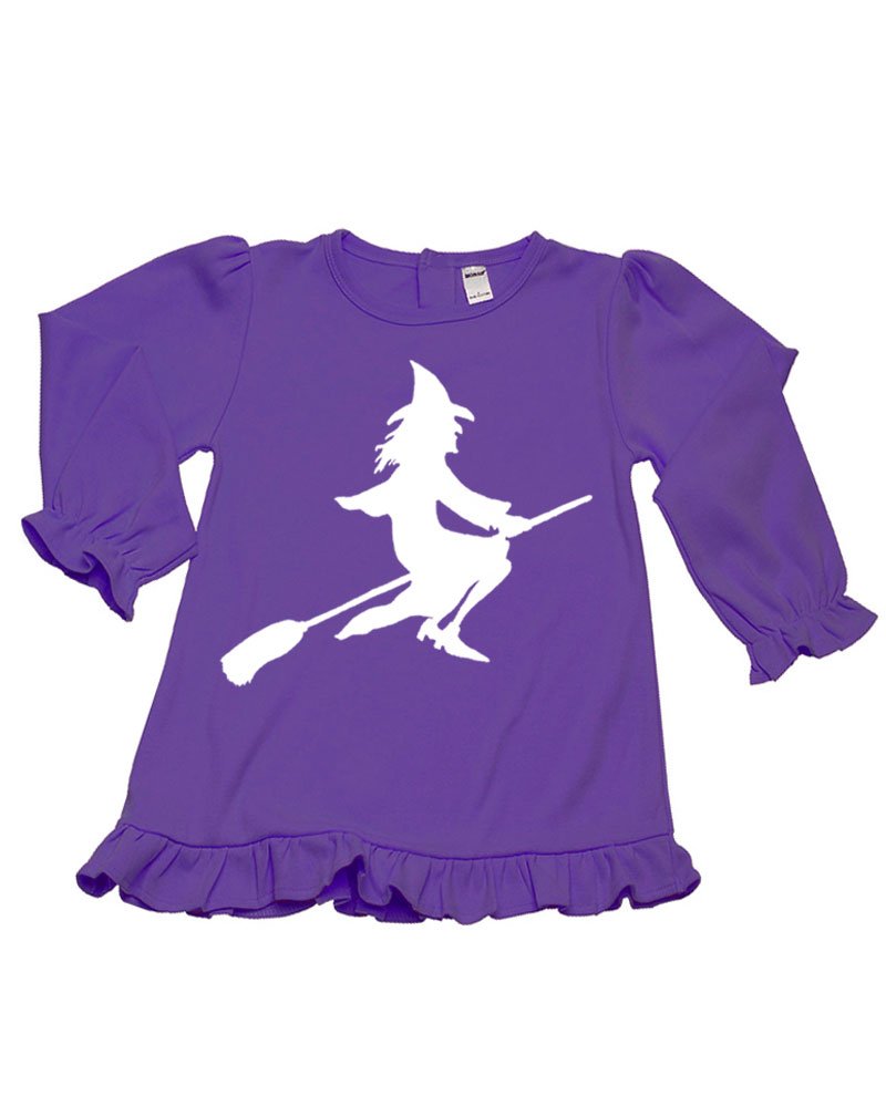 PandoraTees Girls Long Sleeve Ruffle T-Shirt - Witch