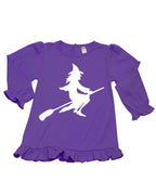PandoraTees Girls Long Sleeve Ruffle T-Shirt - Witch