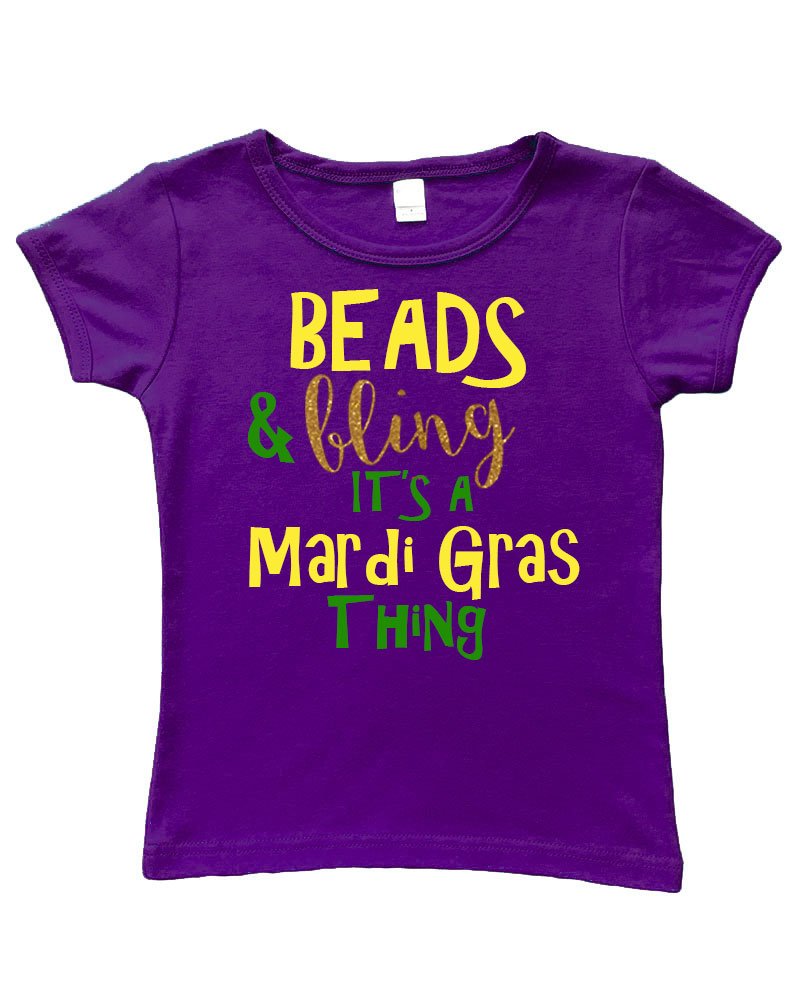 Girls Short Sleeve Top - Beads & Bling its a Mardigras Thing