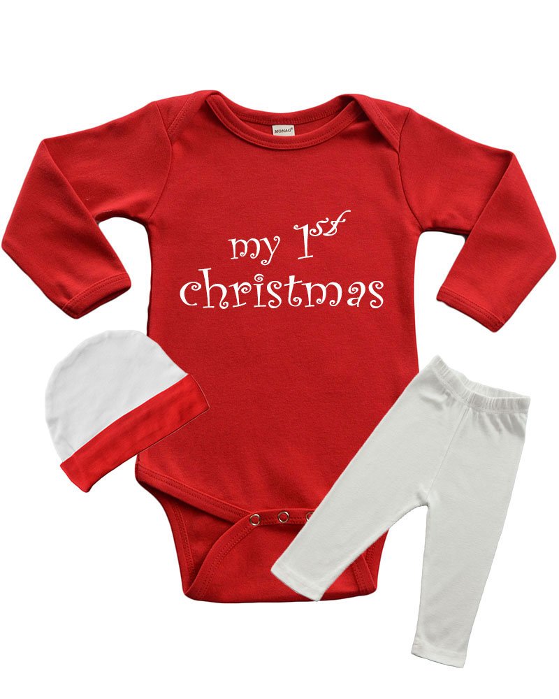 Infant Bodysuit/Bottom/Cap Set - My 1st Christmas