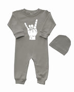 PandoraTees Infant Long Sleeve Romper & Cap Set - rocker horn