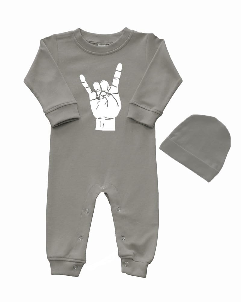 PandoraTees Infant Long Sleeve Romper & Cap Set - rocker horn