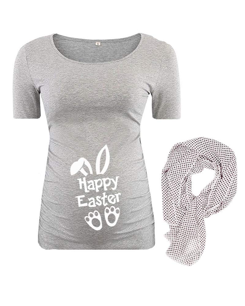PandoraTees Easter Maternity Shirt Pregnancy Reveal Shirt, Easter Maternity Gift- Happy Easter