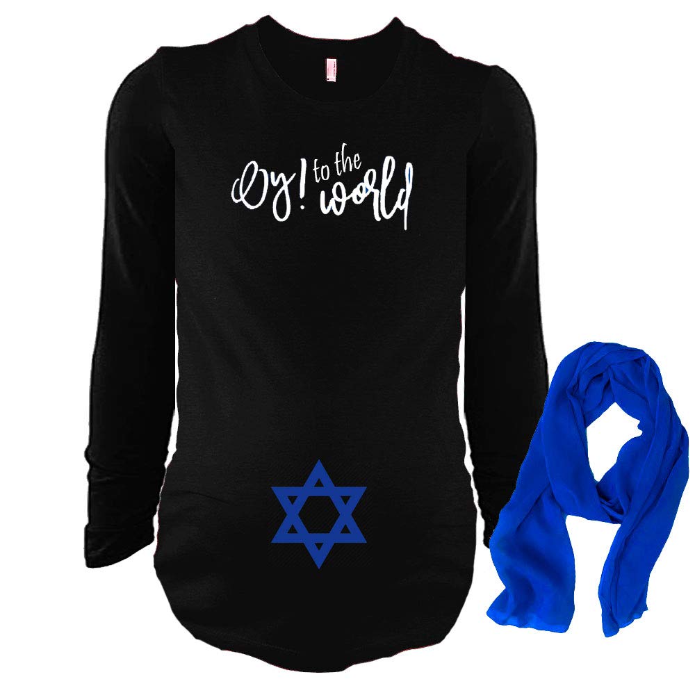 Long Sleeve Hanukkah Maternity Outfit - Oy to the World Maternity Top