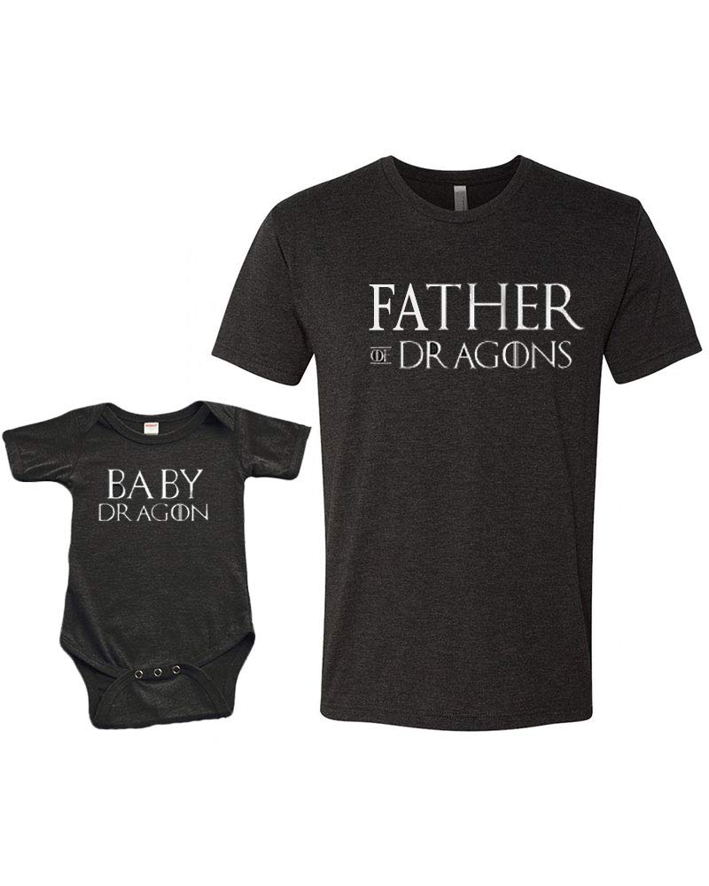 PandoraTees Father Son Matching Shirts - Father of Dragons/Baby Dragon