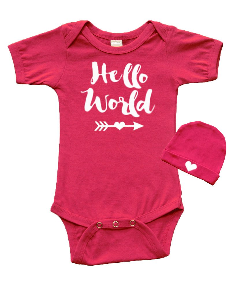 Short Sleeve Bodysuit & Cap Set - Hello World
