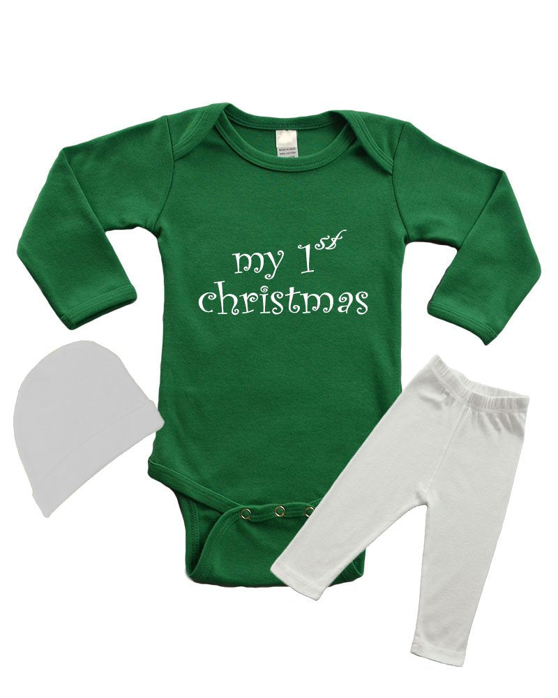 Infant Bodysuit/Bottom/Cap Set - My 1st Christmas