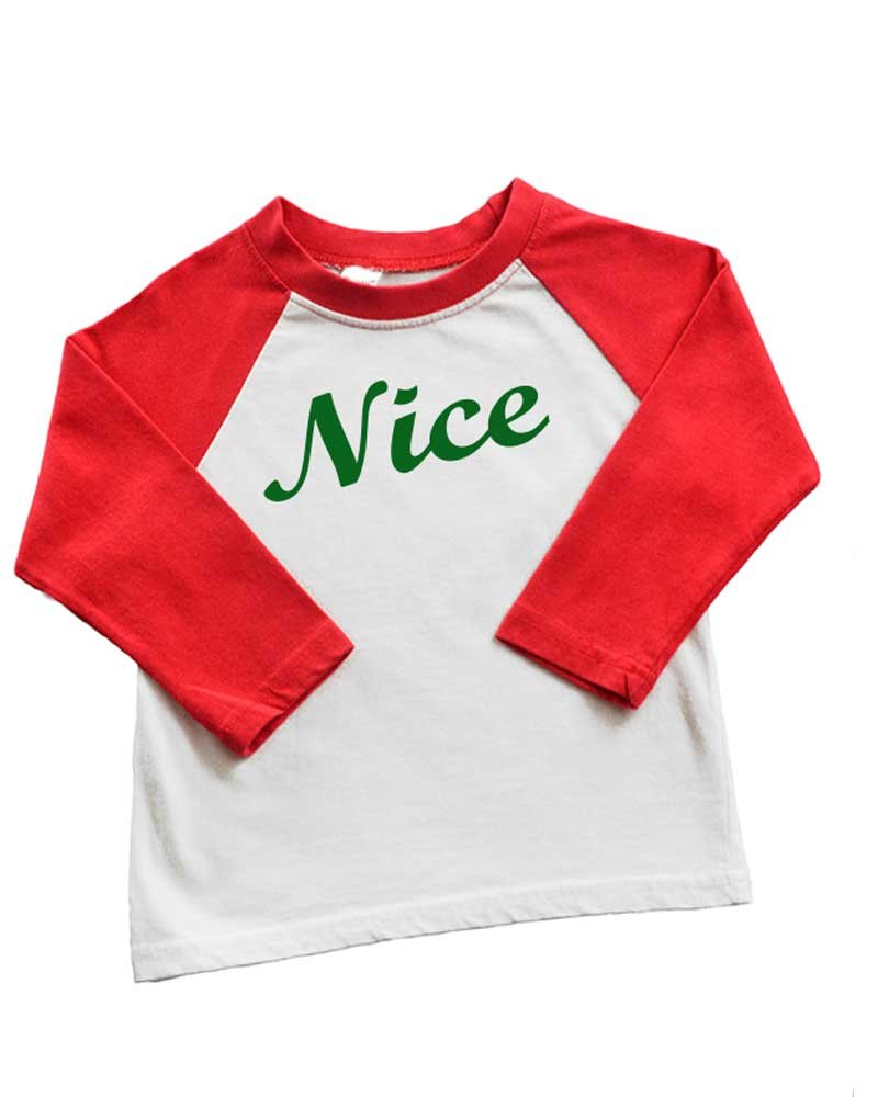 Matching Family Christmas Baseball Raglan Tee - Nice/Naughty