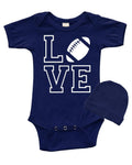 Infant Short Sleeve Baby Bodysuit + Cap Set - Love Football