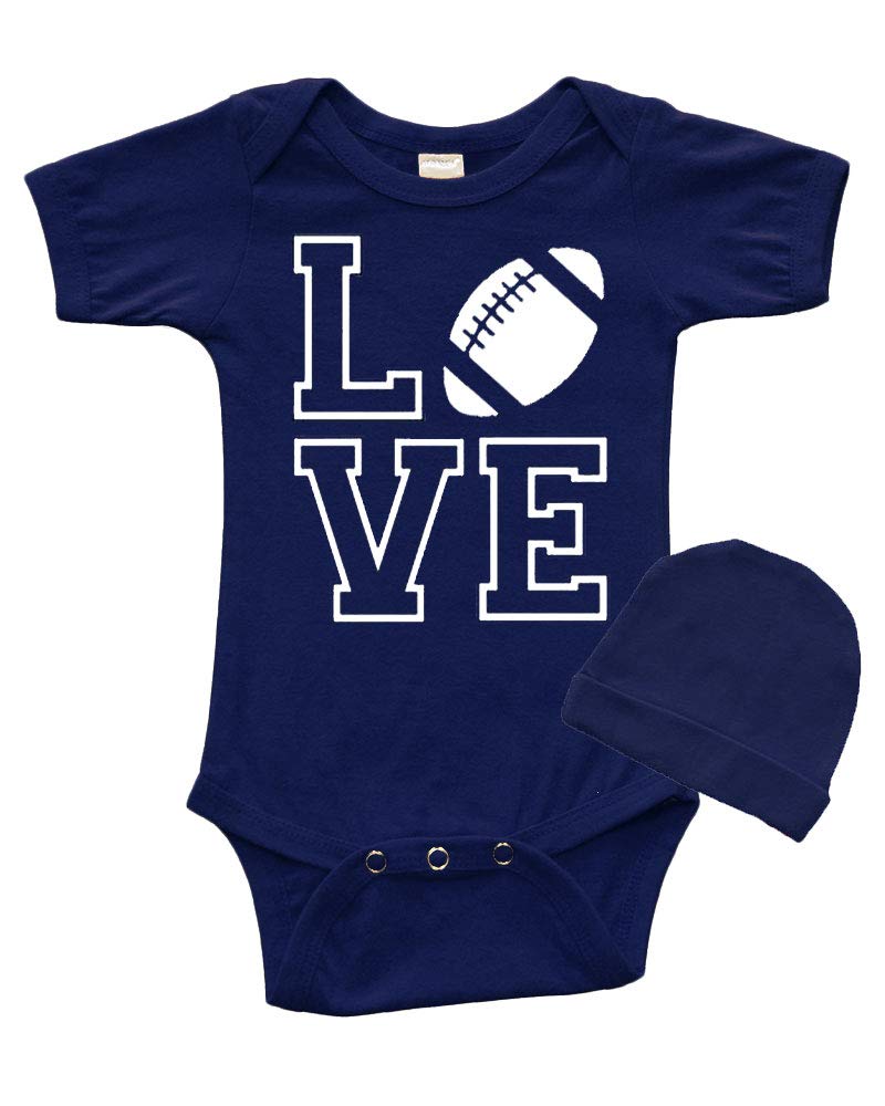 Infant Short Sleeve Baby Bodysuit + Cap Set - Love Football