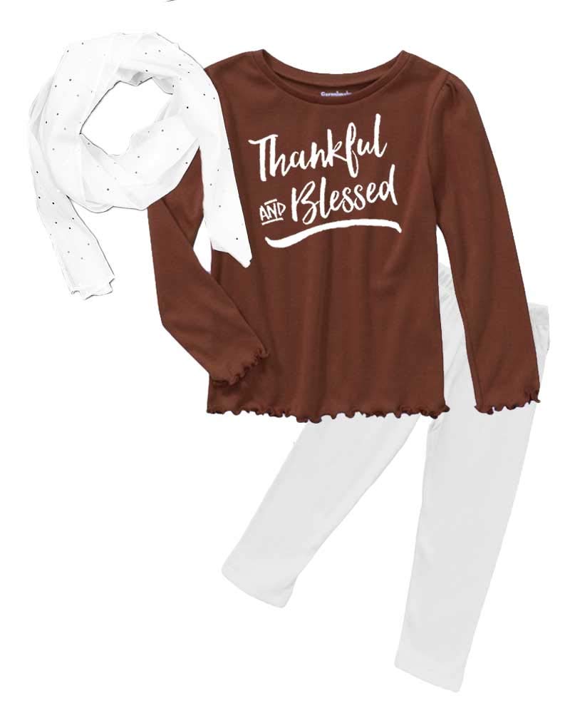 PandoraTees Thanksgiving Girls Outfit - Thankful and Blessed