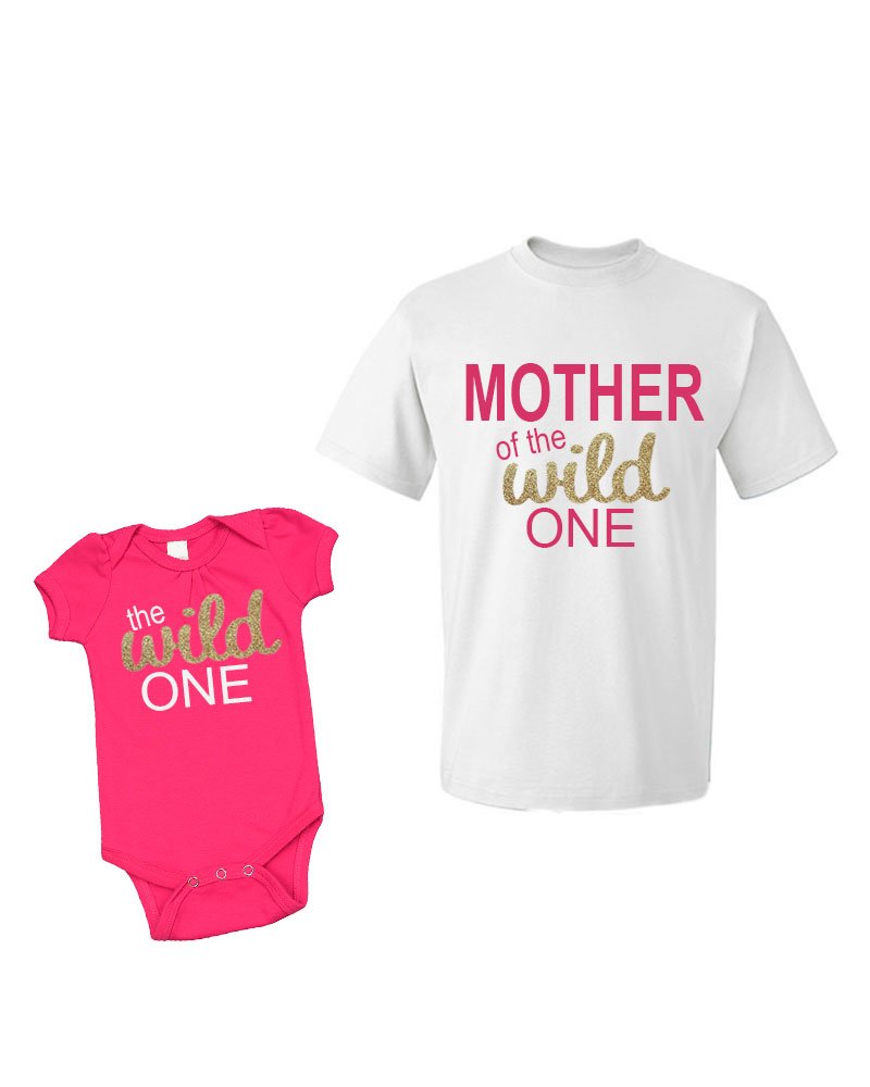 Matching Mother Baby Outfit -Wild One - Short Sleeve Bodysuit & Adult T-Shirt
