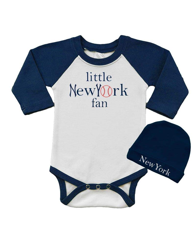 PandoraTees Baby Bodysuit & Cap Set - little New York fan