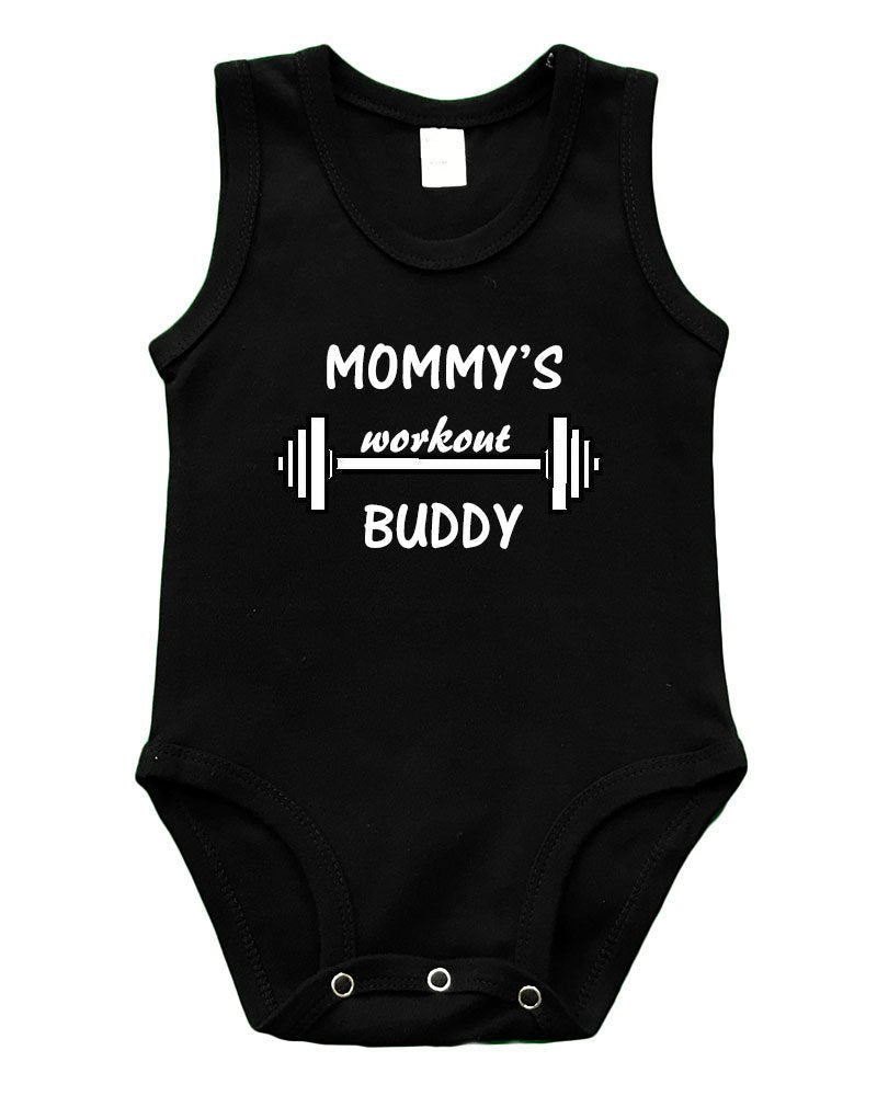 PandoraTees Infant Sleeveless Onesie - Mommy's Workout Buddy