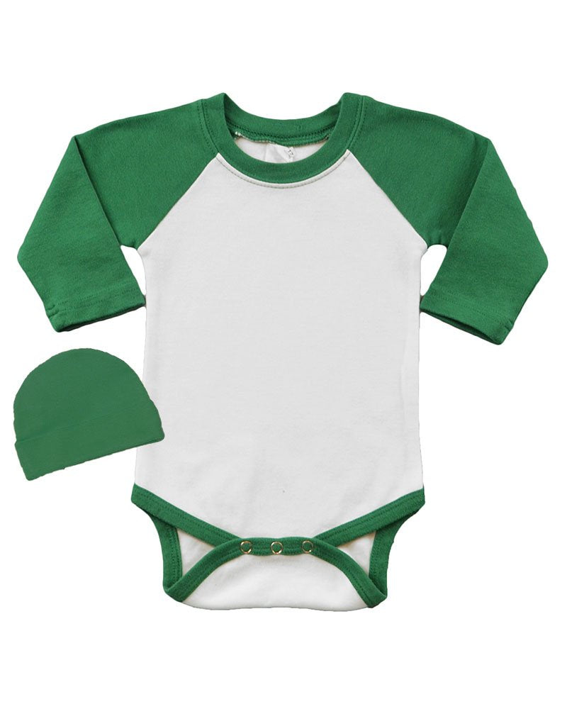 PandoraTees Long Sleeve Raglan Bodysuit and Cap Set