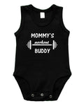 PandoraTees Infant Sleeveless Onesie - Mommy's Workout Buddy