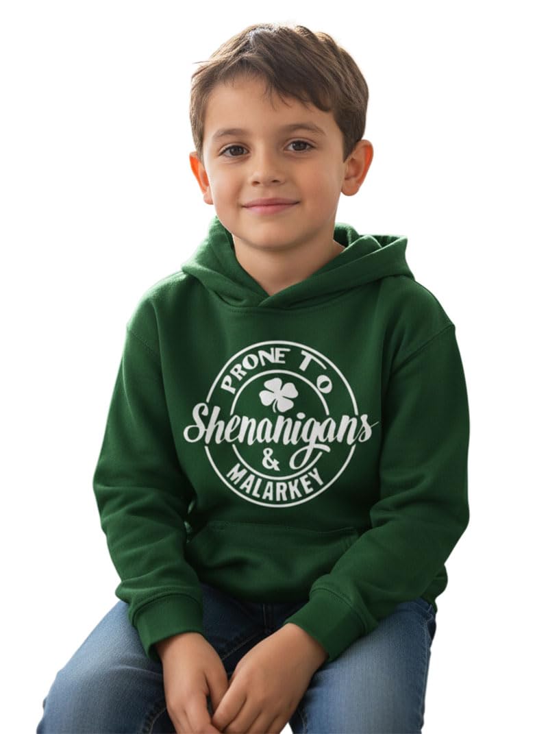 Prone to Shenanigans Kids St. Patrick's Day Hoodie, Irish Shamrock Design