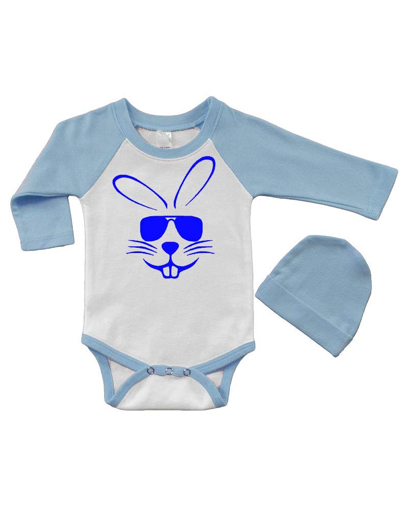 Easter Bunny Baby Raglan Bodysuit and Cap Set