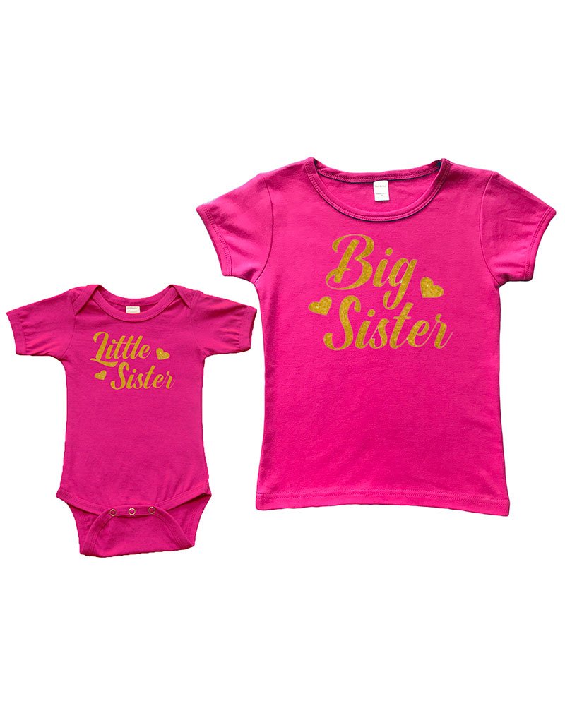Matching Set -Little Sister/Big Sister- Short Sleeve Infant Bodysuit & Girly T-Shirt