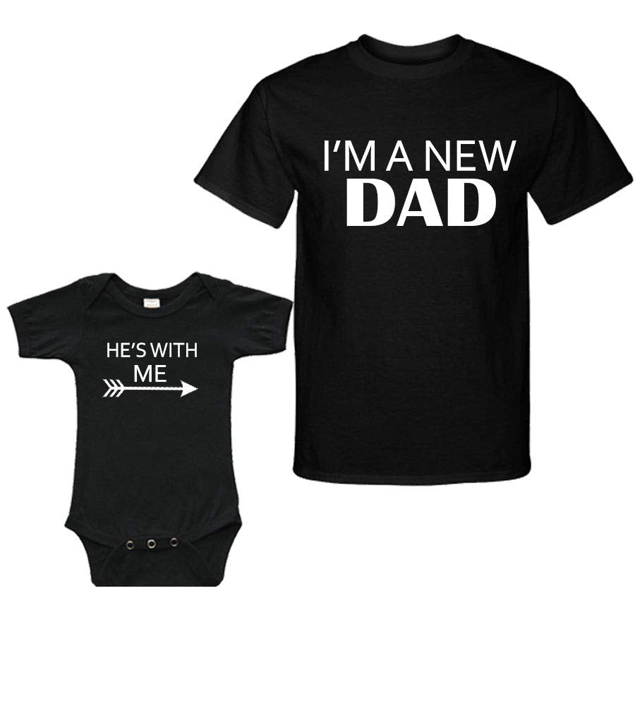 PandoraTees Matching Dad and Baby shirts-I am New Dad/He is with Me