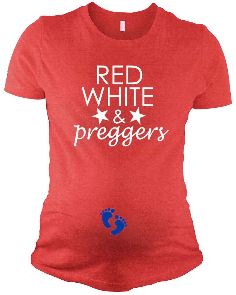 PandoraTees 4th of July Maternity Shirt, July Pregnancy Announcement Shirt, July Pregnancy Reveal Shirt-Red White & Preggers